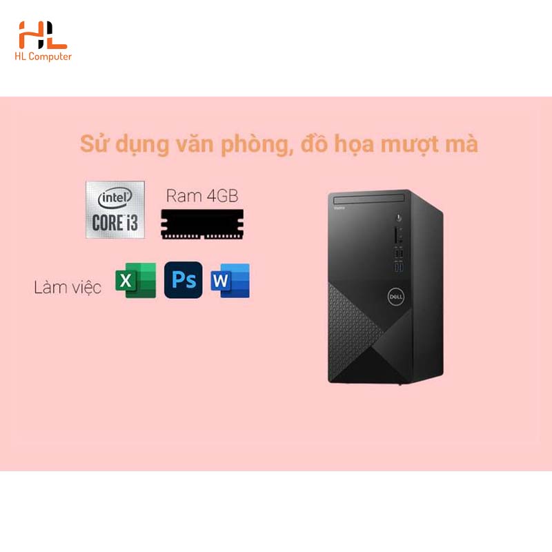 Máy tính để bàn Dell Vostro 3888 (70226499), Intel Core i3-10100 (3.6 GHz,6 MB), 4GB RAM, 1TB HDD, WL+BT, Mouse, Keyboard, Win 10 Home, McAfeeMDS, 1Yr,