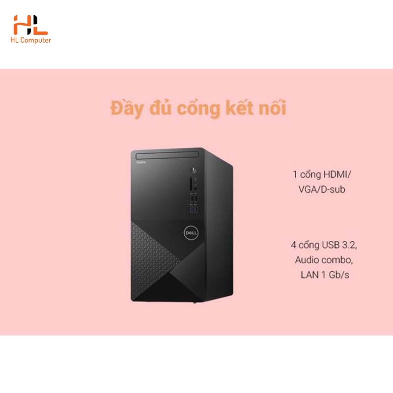 Máy tính để bàn Dell Vostro 3888 (70226499), Intel Core i3-10100 (3.6 GHz,6 MB), 4GB RAM, 1TB HDD, WL+BT, Mouse, Keyboard, Win 10 Home, McAfeeMDS, 1Yr,